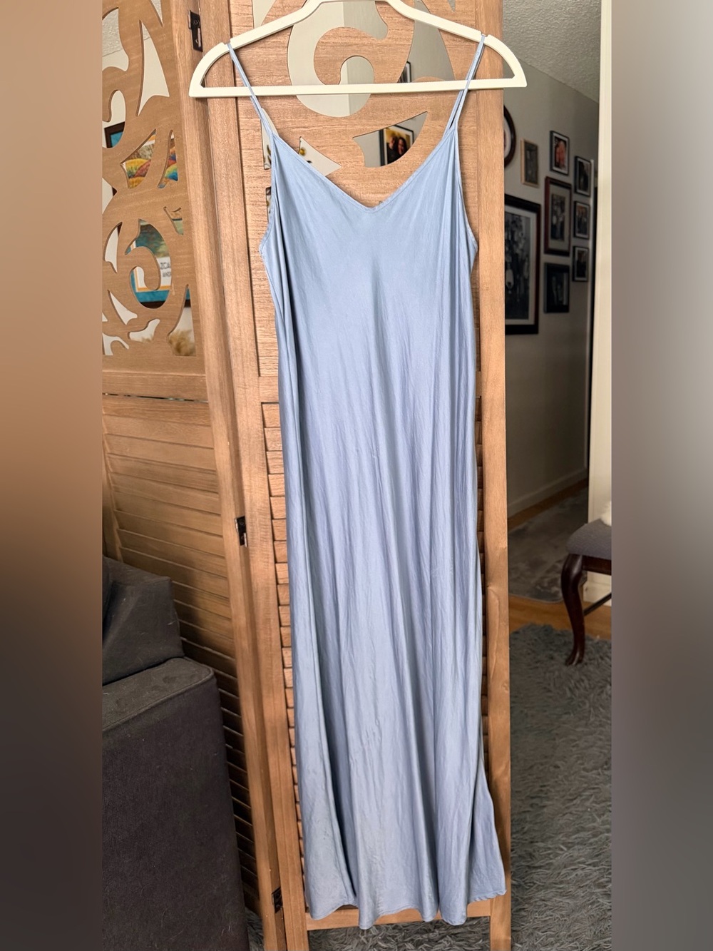 THXSILK 100% Mulberry Silk Long Nightgown – Blue – Size Large